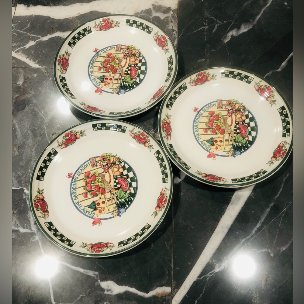 Set of 3 International Tableworks Enjoy the Gardening Season Salad Plate 7 3/4